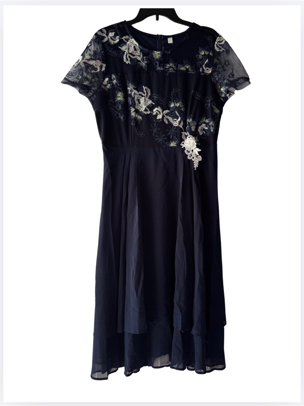 Elegant Modlily Navy Embroidered Floral Lace A-Line Dress